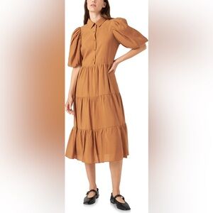 English Factory Tiered Midi Shirtdress Brown Size XS